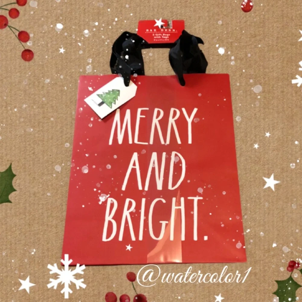 🆕 Rae Dunn MERRY and BRIGHT Gift Bags with Tags 3 Pack